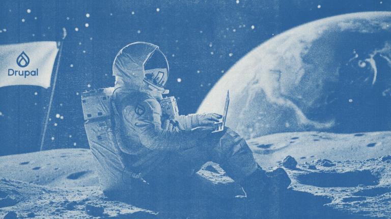 Drupal on Moon, astronaut typing.